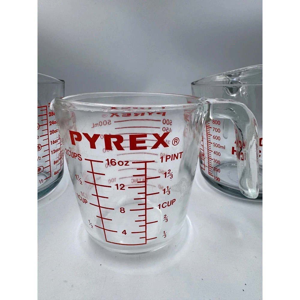 3pc Glass Measuring Cup Set Anchor Hocking 4 Cup 1 Quart & Pyrex 2 Cup 500ml